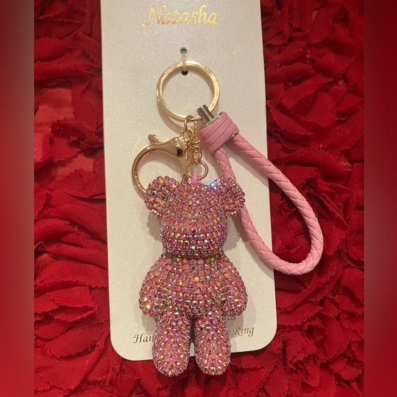 Natasha Couture Accessories - Natasha Couture Pink Crystal Bear Keychain with Gold Details